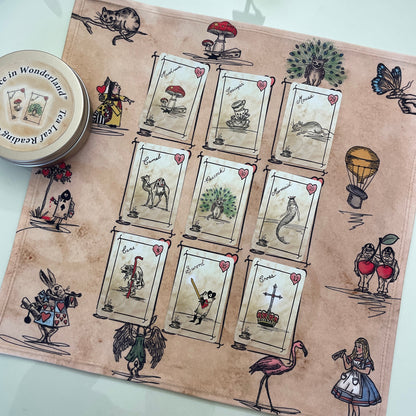 Alice in Wonderland 9 Box Charm casting mat Oracle Cards *gift for her Tarot Lenormand *gift Readings Runes Bone Casting Cloth