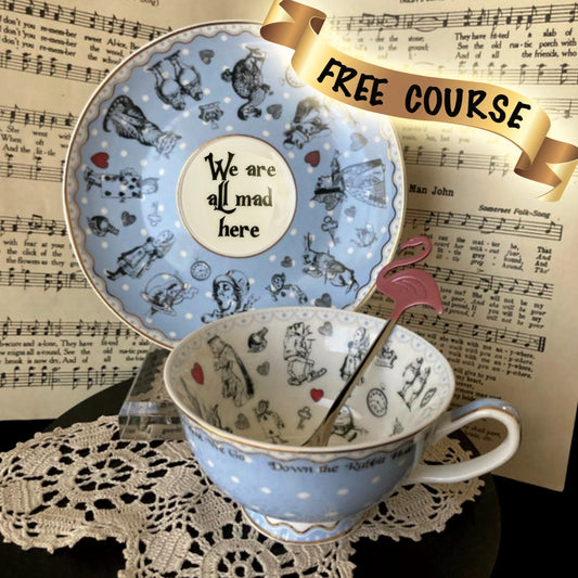 Alice in Wonderland fortune teller teacup. #Tarot #tealeafereading #divinationtools Great gift for Mom friend female, even a good birthday gift or bridal shower gift.