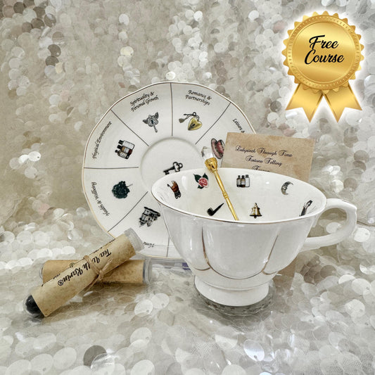 Tea party gift, shower kitchen, Tea reading cup, Tea leaf reading kit, Divination tools, Gift for Mom Mum, Christmas present, Birthday hens bridal, Learn Fortune Teller, Tarot Lenormand cup, Oracle spiritual, Psychic readings, Witchy Wiccan,