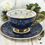 Navy Blue Zodiac Teacup detail showing individual constellation symbol engravings