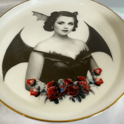 Bat Lady 5 Teacup and saucer set. Learn tea leaf reading the easy way. FREE online course. Halloween Teacup.