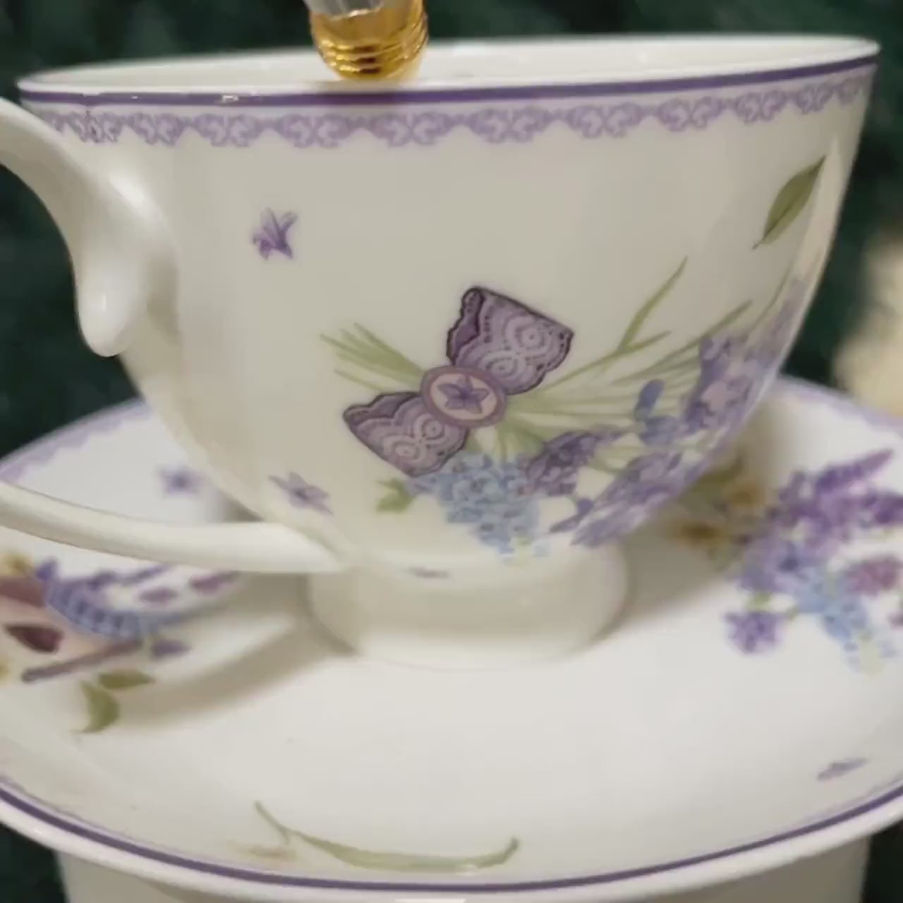 Lavender Tea cup and saucer set.  Teacup and Saucer Set. FREE online video course learn to read fortune teller tea cups.