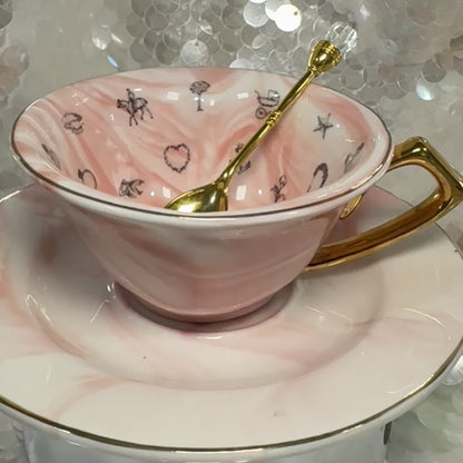 Heart shaped teacup and saucer.   Tea leaf reading kit. Gift for Valentines Day. Tea cup reading the easy way.