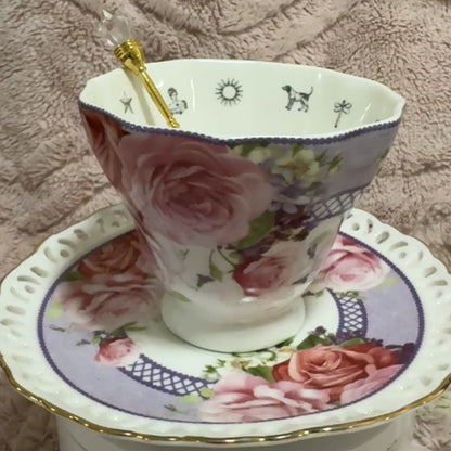 Pink Roses tea leaf reading teacup set. Fortune teller tea set. Tea Leaf Reading. Tarot Alternative.