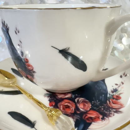 Crow Raven Red Roses Teacup & Saucer Set | Learn Tea Leaf Reading | FREE Online Course