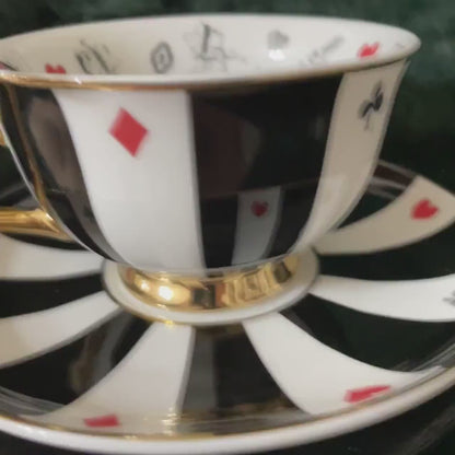 Alice in Wonderland.  Optional Oracle cards. Teacup and saucer set. FREE course Tea leaf reading. Tea cup reading.