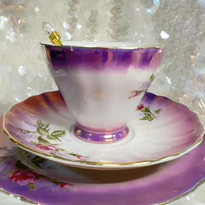 Vintage Roses tea cup and saucer set. Teacup trio set. FREE online course learn to read fortune teller tea cups.