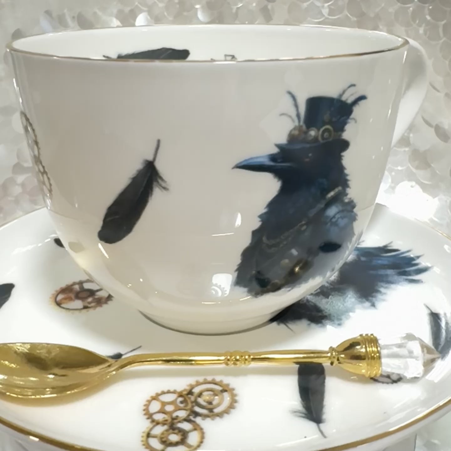 Tea leaf reading, tea reading cup, Crow gothic cup, Divination cup, Witchcraft teacup, raven Tea cup, Tasseomancy tea cup, Lenormand cup, Tea reading kit, Fortune telling cup, Fortune teller cup, Wicca Wiccan, Witchy gift