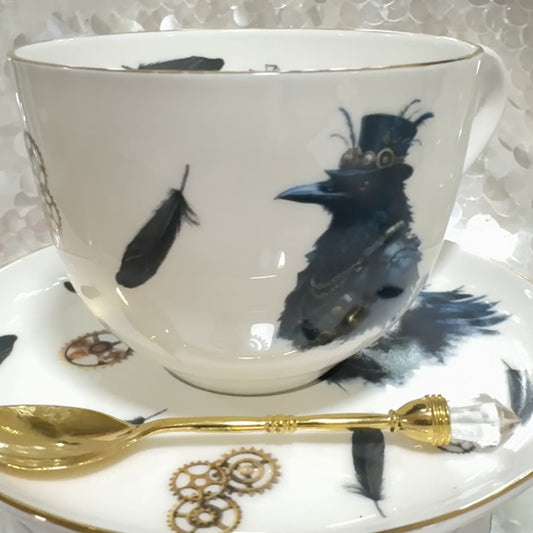 Tea leaf reading, tea reading cup, Crow gothic cup, Divination cup, Witchcraft teacup, raven Tea cup, Tasseomancy tea cup, Lenormand cup, Tea reading kit, Fortune telling cup, Fortune teller cup, Wicca Wiccan, Witchy gift