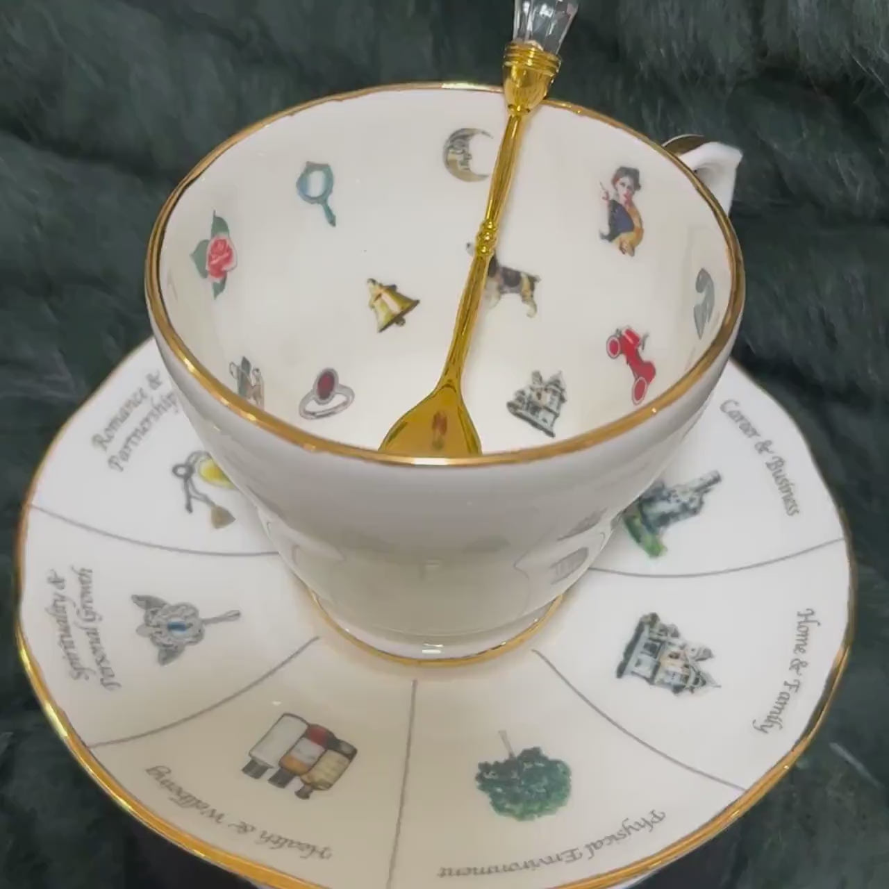 Classic White Gold Tea cup and saucer set. Teacup and Saucer Set. FREE online video course learn to read fortune teller tea cups.