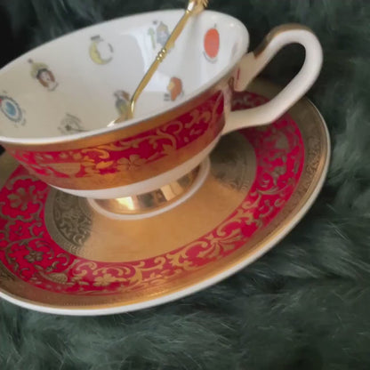 Luxury 3D embossed gold Tea cup and saucer set gift fortune telling teacup tarot tea party divination gift for female birthday mom witch