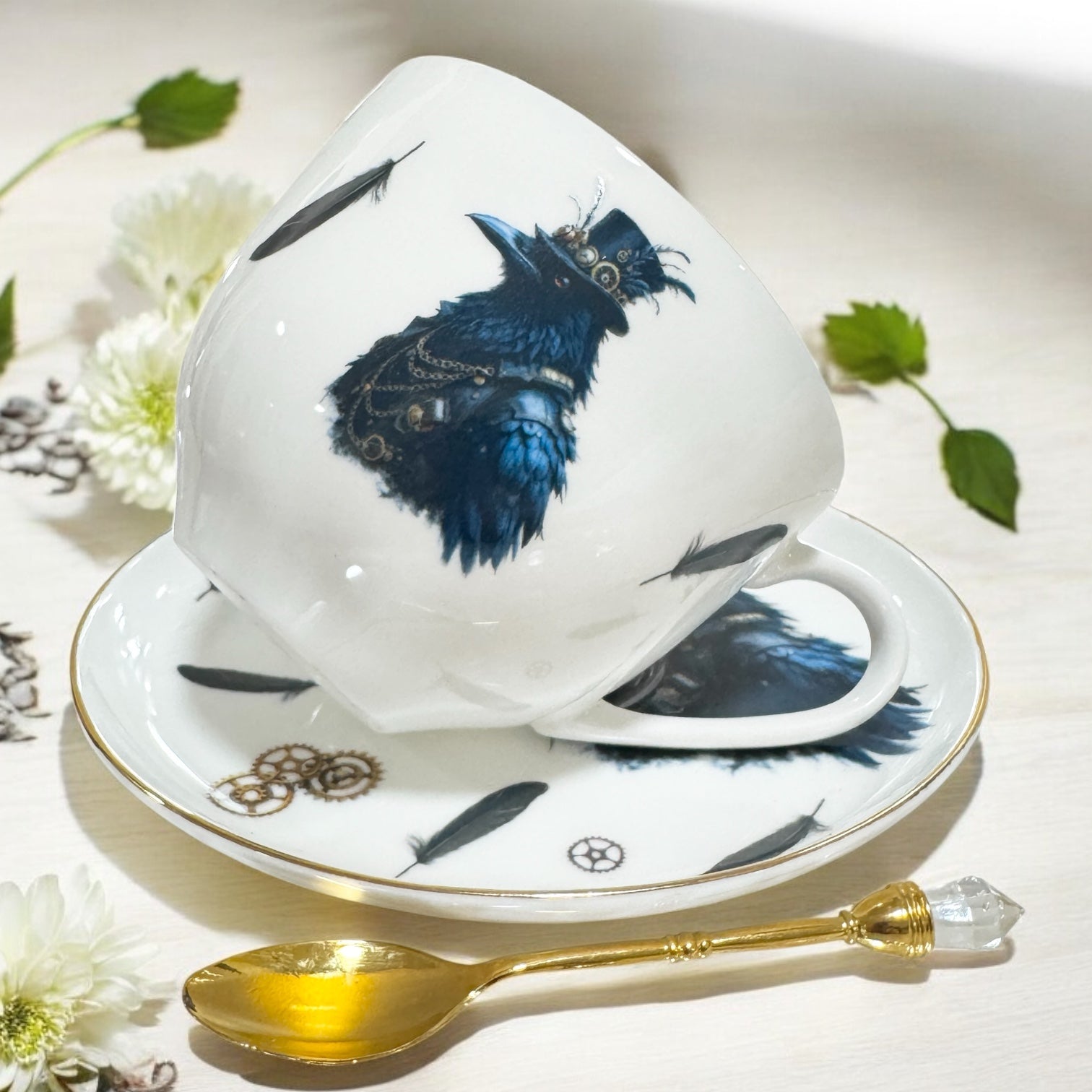 Tea leaf reading, tea reading cup, Crow gothic cup, Divination cup, Witchcraft teacup, raven Tea cup, Tasseomancy tea cup, Lenormand cup, Tea reading kit, Fortune telling cup, Fortune teller cup, Wicca Wiccan, Witchy gift