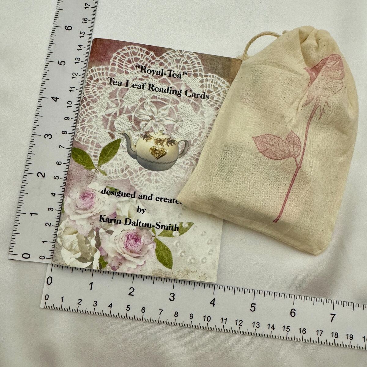 Royal-Tea oracle card deck shown with cotton drawstring bag