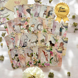 Royal tea leaf reading cards in delicate soft pink floral tones, sized 57mm x 89mm (2.25” x 3.5”). Luxurious vintage-inspired design with intricate botanical details—perfect for elegant divination, intuitive readings, or as a gift for tea lovers and collectors of mystical decks.