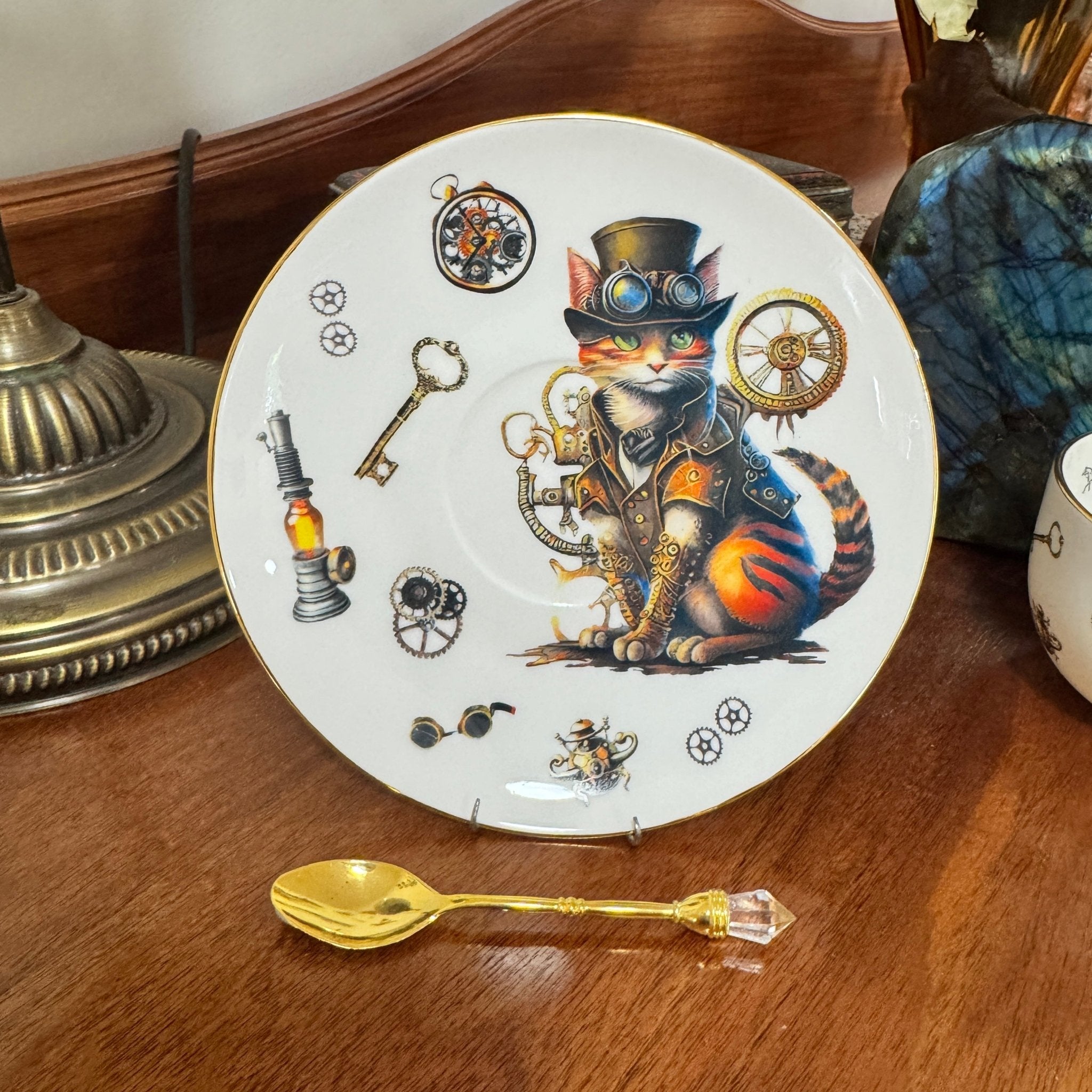 Saucer f steampunk cat design tea set
