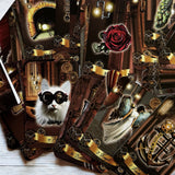 A beautifully designed deck titled "There is Always Time for Tea" with warm brown tones and subtle clock motifs, displayed alongside a soft cotton bag.  