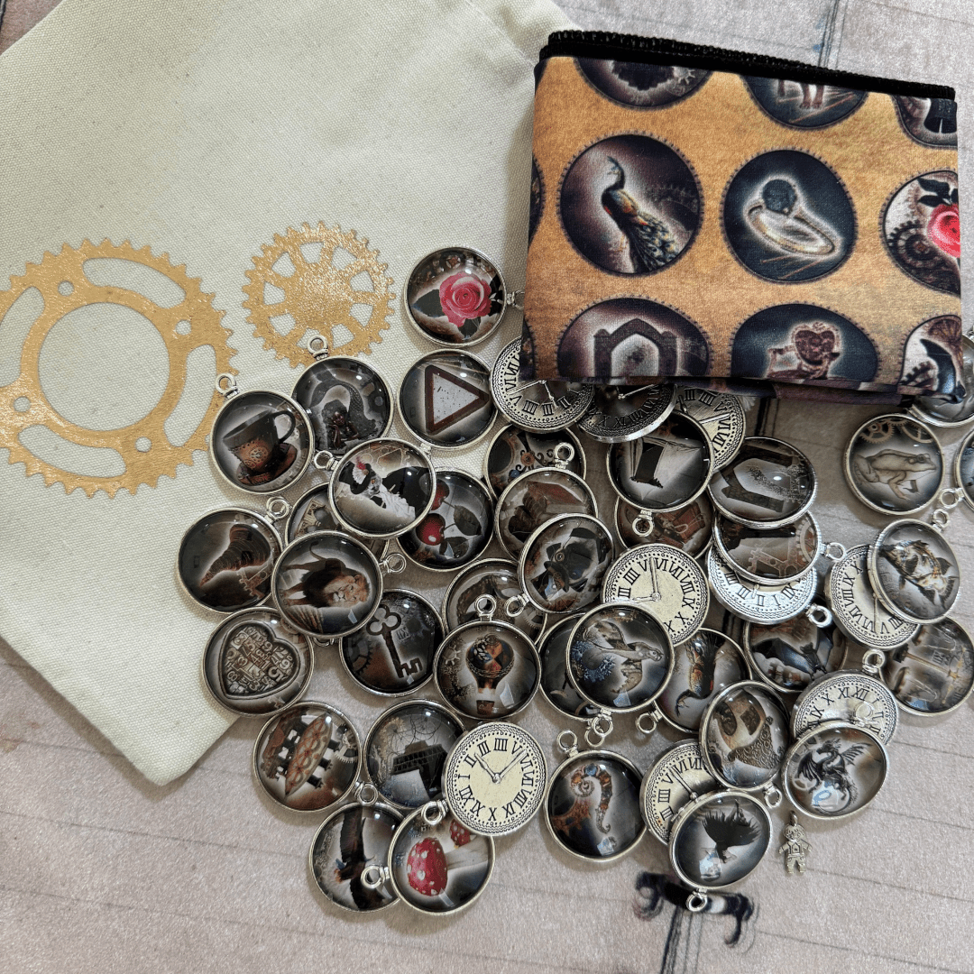 Steampunk Tea Leaf Reading Coins set for divination and tasseography fortune telling