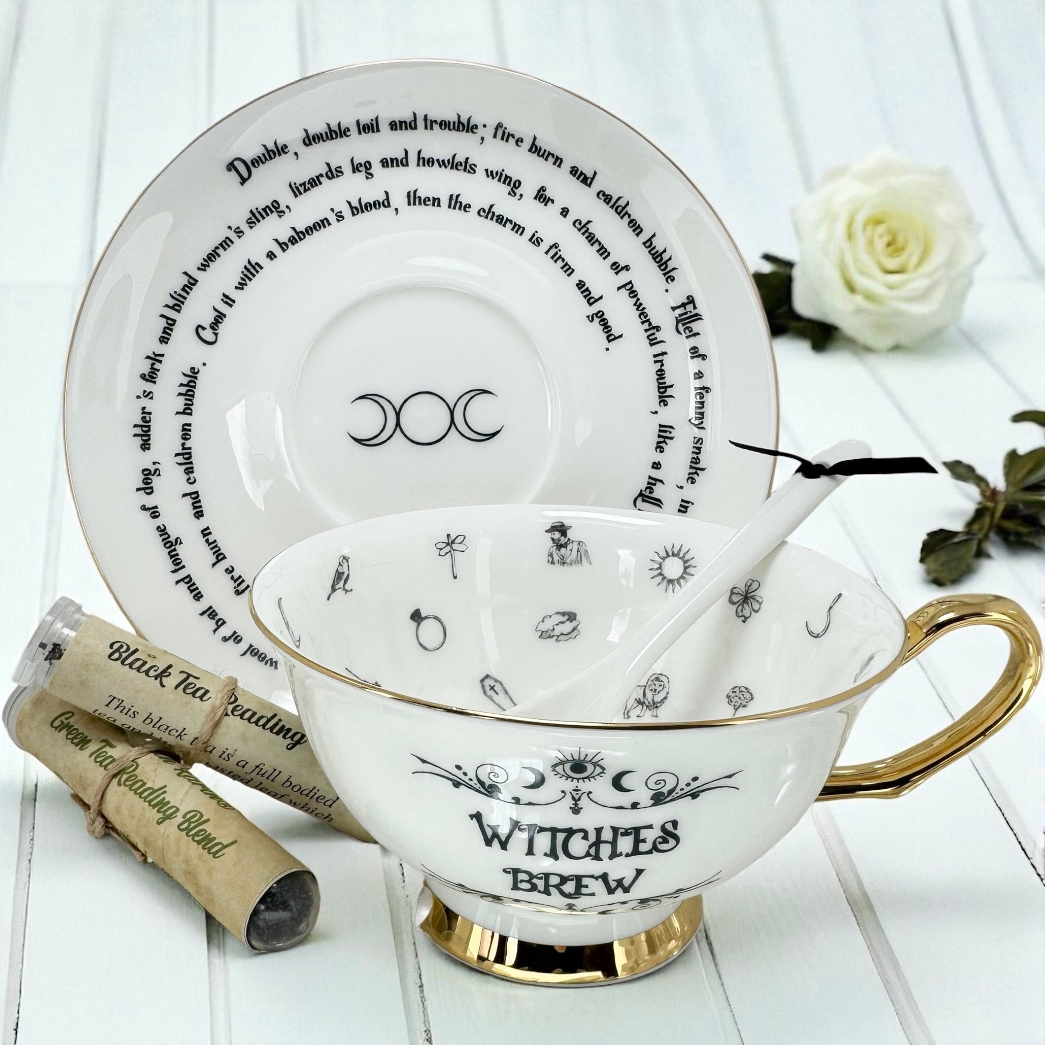 High-angle view of the ceramic divination cup highlighting the easy-to-read symbolic pattern.