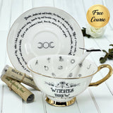 White Witches Brew Fortune Telling Teacup with clear symbolic design for easy tea leaf reading.