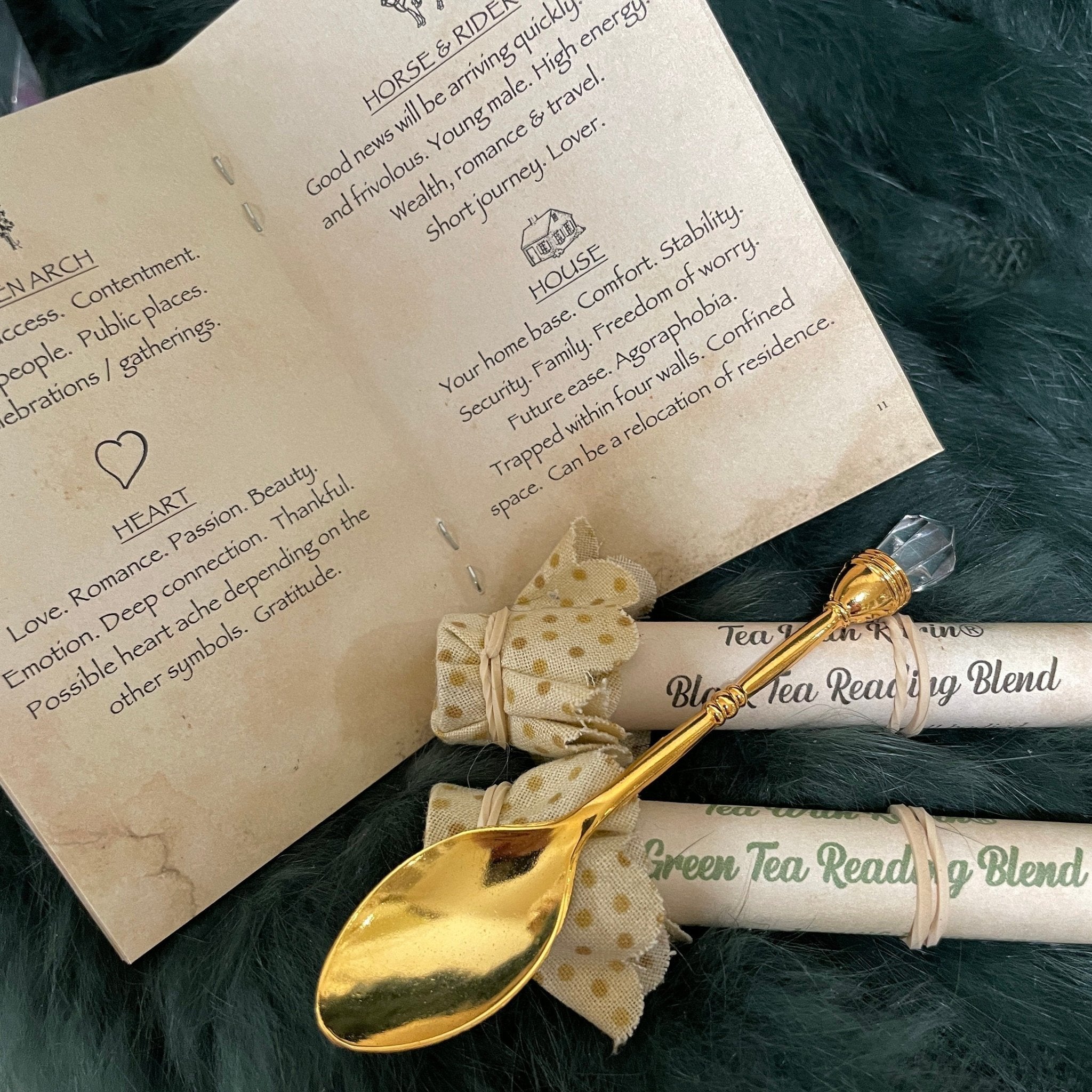 Booklet showing inside meanings of 32 symbol teacups. 