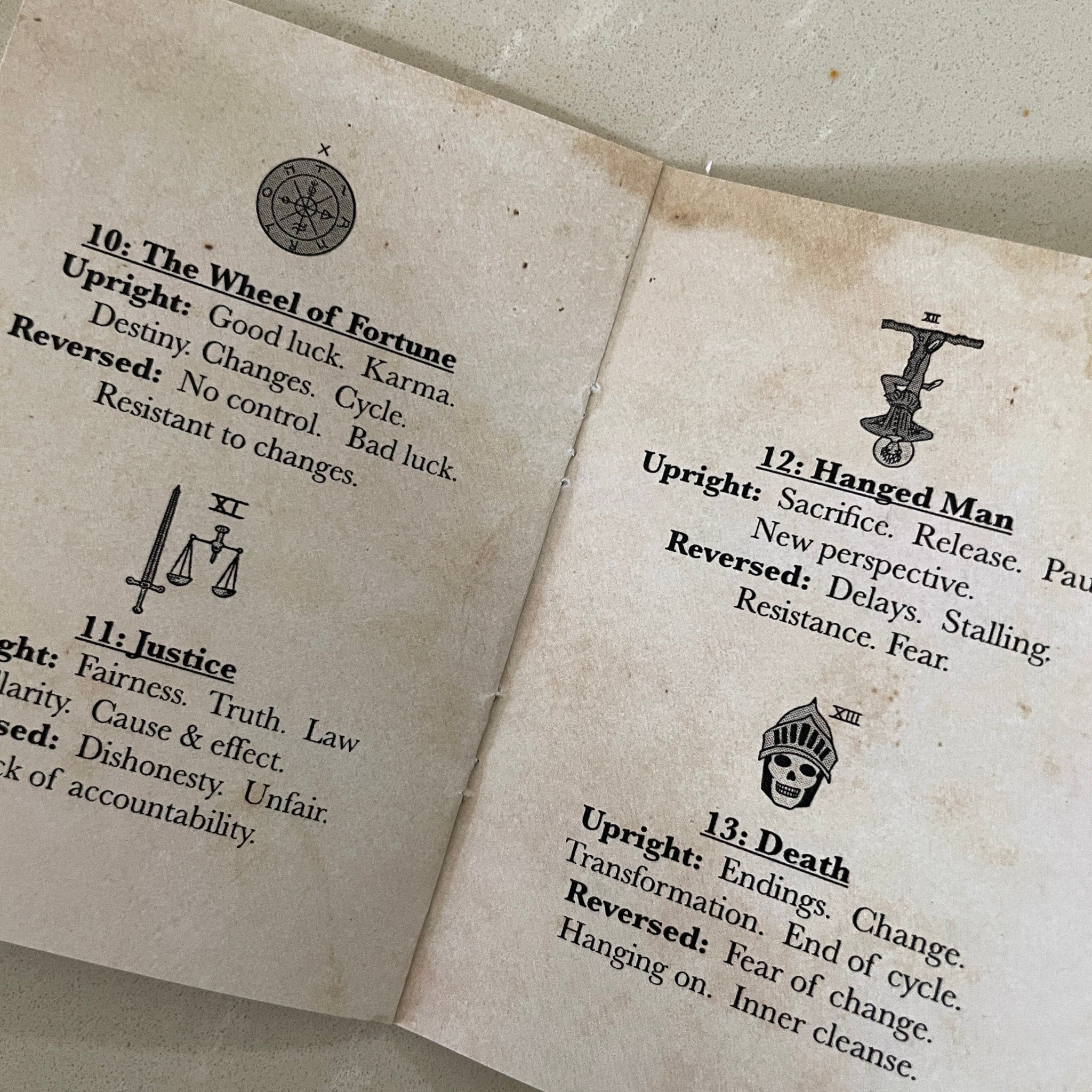 Cat Tarot Teacup symbol meanings booklet showing fortune telling reading instructions