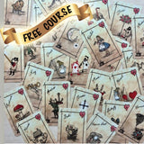 Set of 50 professionally printed tea leaf reading cards with vibrant symbols, included guidebook, and eco-friendly cotton bag, designed for divination, tarot, and fortune-telling.