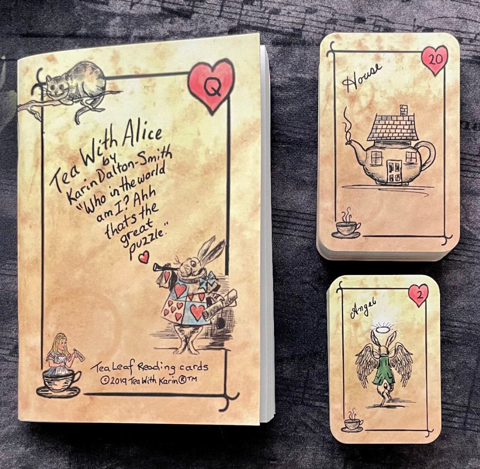 Set of 50 professionally printed tea leaf reading cards with vibrant symbols, included guidebook, and eco-friendly cotton bag, designed for divination, tarot, and fortune-telling.