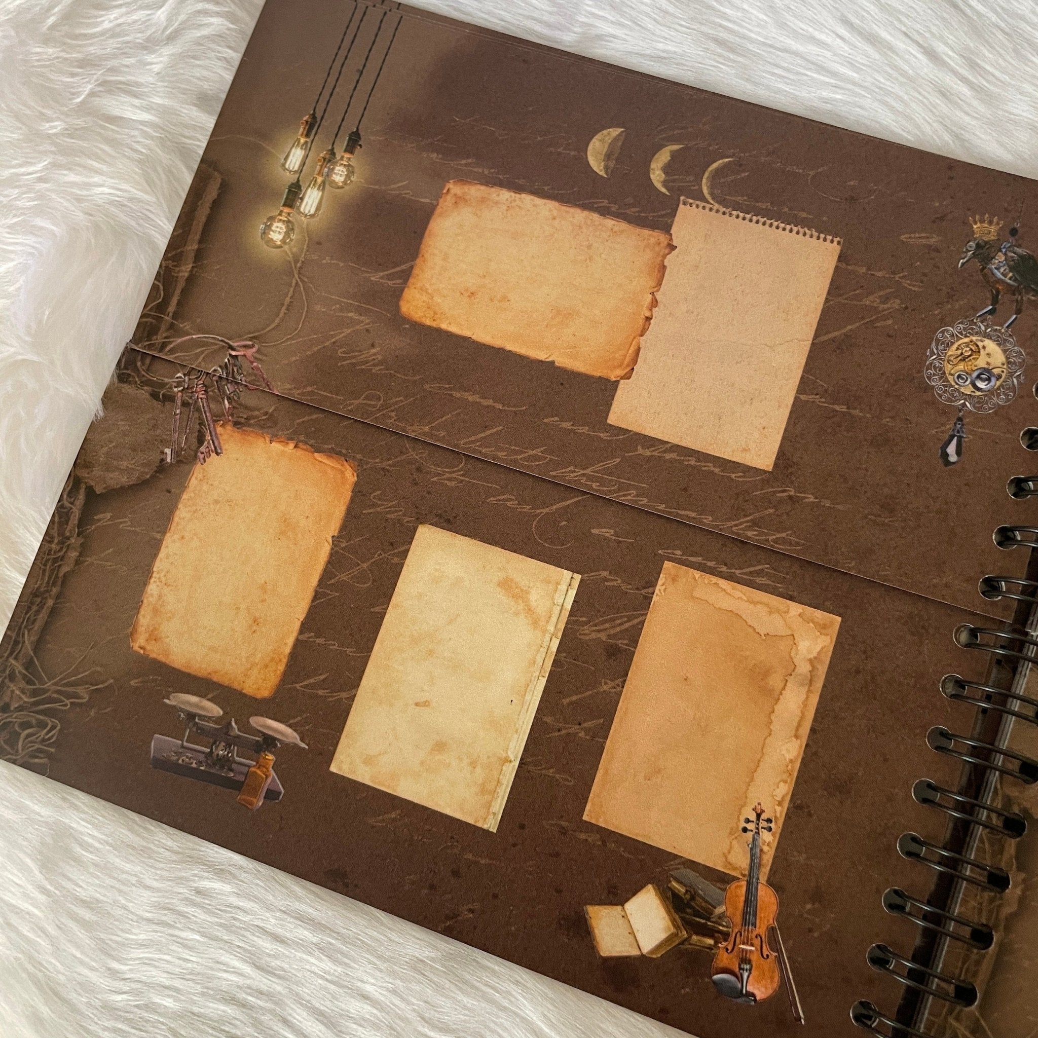 Divination Divided book open showing blank spread template pages for custom layouts