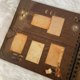 Divination Divided book open showing blank spread template pages for custom layouts