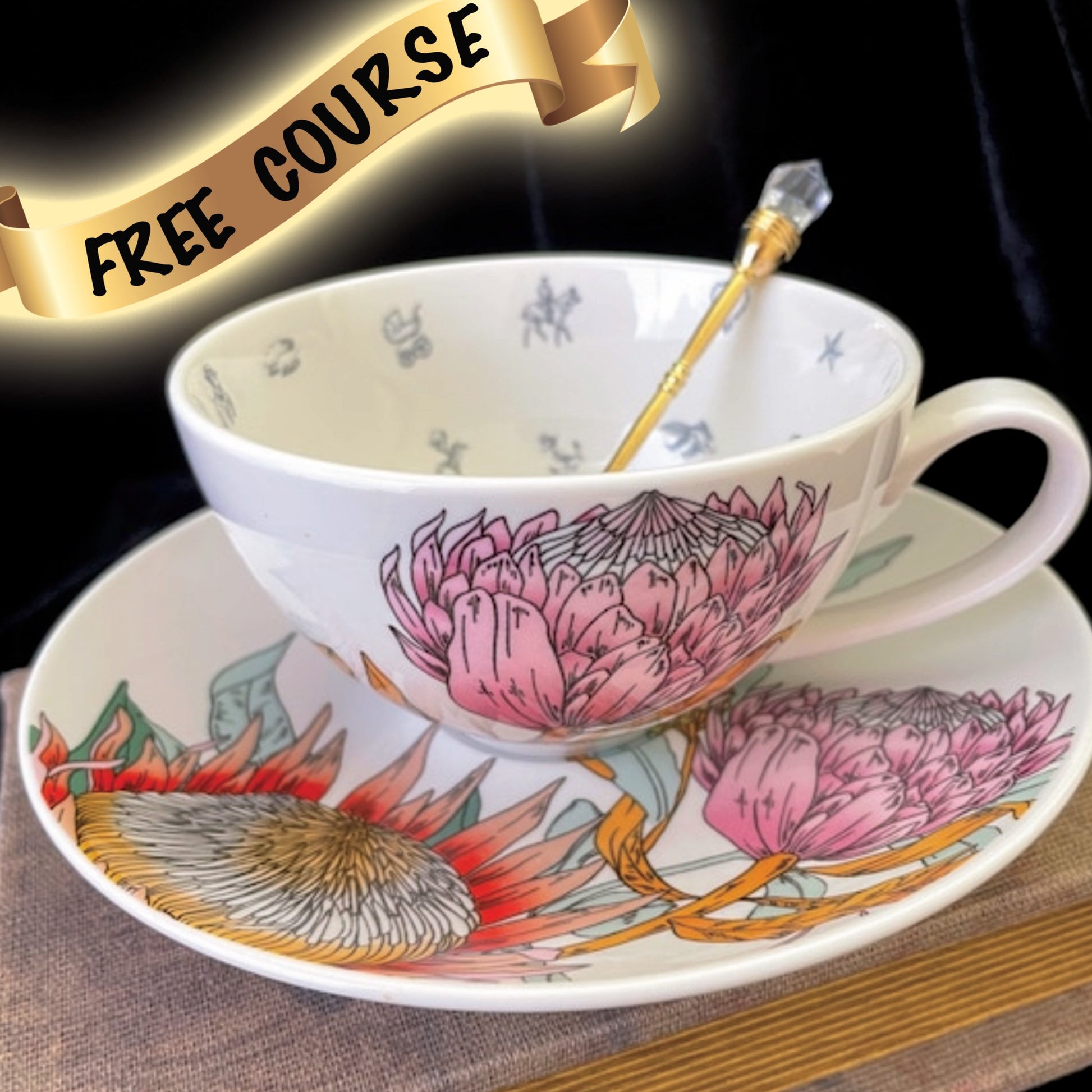 Australiana Tea cup and saucer set gift fortune telling teacup tarot tea party divination gift for female birthday mom witch Bridal party