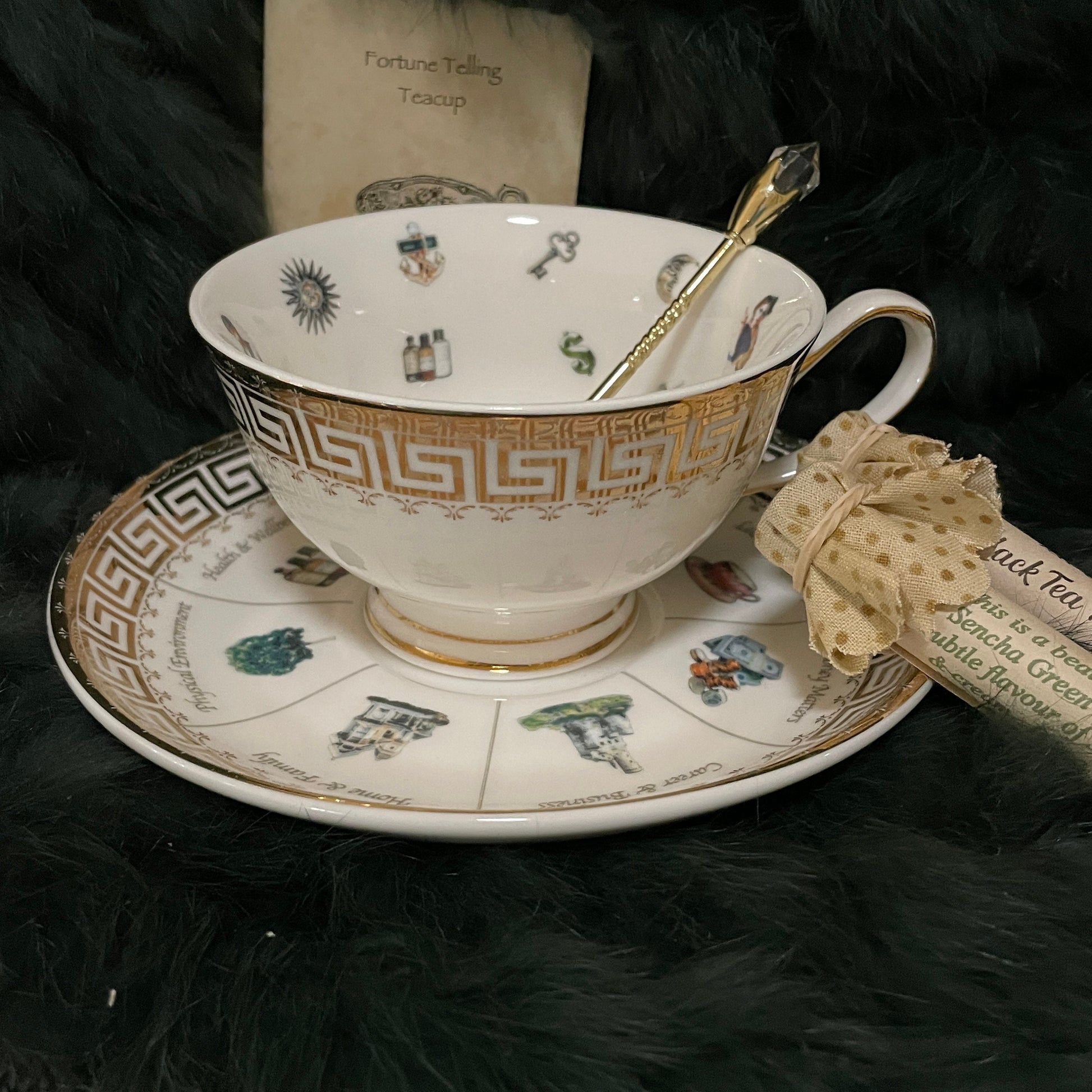 White Gold Tea cup and saucer set gift fortune telling teacup tarot tea party divination gift for female birthday mom witch Bridal party
