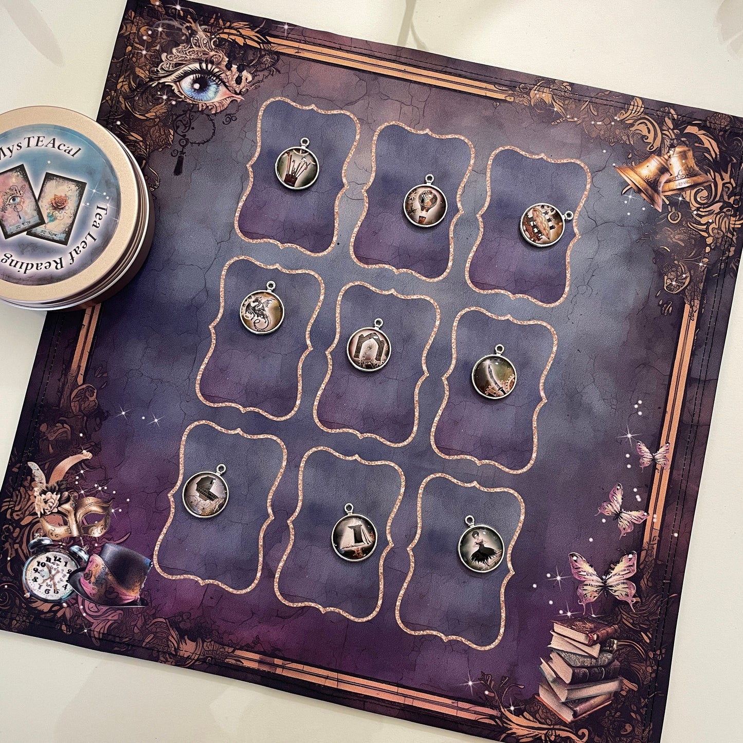 MysTEAcal 9 Box Charm casting mat Oracle Cards *gift for her Tarot Lenormand *gift Readings Runes Bone Casting Cloth