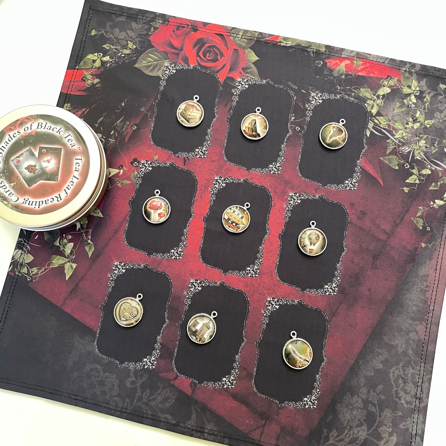 Red and Black 9 Box Charm casting mat Oracle Cards *gift for her Tarot Lenormand *gift Readings Runes Bone Casting Cloth