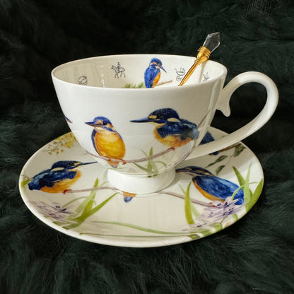 King Fisher Kookaburra Tea cup and saucer set. Fortune teller teacup. Tea leaf reading kit with FREE course.