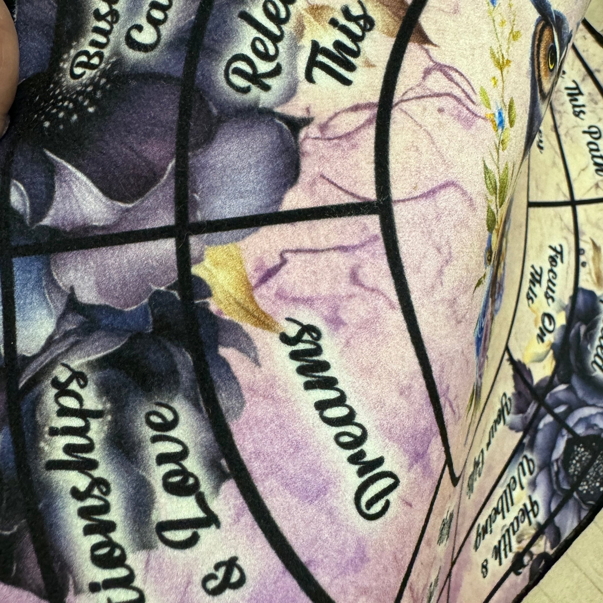 Velvet Owl Charm Casting Mat from above showing full divination grid