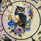 Luxury Velvet Owl Charm Casting Mat showing 16 divination section labels